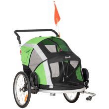 PawHut Dog Bike Trailer 2 in 1 Pet Stroller for Large Dogs Cart Foldable Bicycle Carrier Aluminium Frame with Safety Leash Hitch Coupler Reflector Flag Green