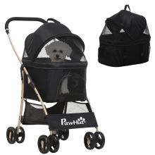 PawHut 3 In 1 Detachable Pet Stroller, for Extra Small and Small Dogs Black