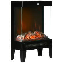 HOMCOM 180? Charming Electric Fireplace Heater, Quiet Freestanding Stove with LED Flame Effect, Level less Temperature Control, Overheating Protection, 1000W 2000W, Black