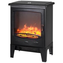 HOMCOM Tempered Glass Casing Electric Fireplace, Freestanding Electric Fire with Realistic Flame Effect, Electric Log Burner with Overheat Protection, 950w 1850W, Black