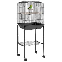 PawHut Bird Cage Budgie Cages for Finch Canary Parakeet with Stand Wheels Slide out Tray Accessories Storage Shelf, Black