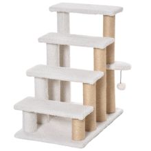 PawHut Pet Stair with 4 step Climb Ladder, Scratching Posts, Platforms, Toy Ball, for Indoor Elderly Cats Kittens, White