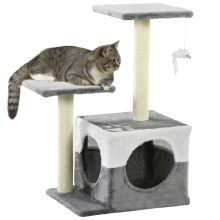 PawHut Cat Tree w Sisal Scratching Posts, House, Perches, Toy Mouse, Grey