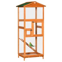 PawHut Wooden Bird Cage Budgie Cage for Canary Parakeet Aviary with Removable Tray,Asphalt Roof for Outdoor Indoor