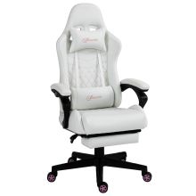 Vinsetto Computer Gaming Chair with Footrest, Video Gaming Chair for Adults with 130? Reclining Back, Desk Chair with Lumbar Support and Adjustable Height, White