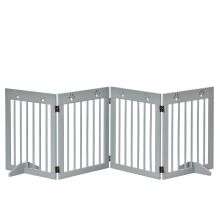 PawHut Freestanding Pet Gate 4 Panel Folding Wooden Dog Barrier w Support Feet