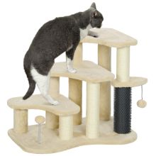 PawHut 2 in 1 Cat Tree, Pet Stairs with Scratching Tickling Post, Toy Balls, for Bed, Sofa, Couch, Beige