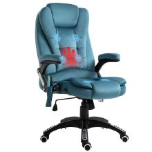 Vinsetto Massage Recliner Chair Heated Office Chair with Six Massage Points Velvet Feel Fabric 360? Swivel Wheels Blue