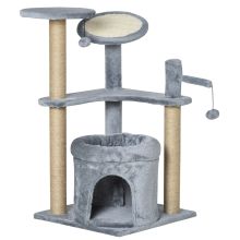 PawHut 87 cm Cat Tree for Indoor Cats, Kitten Tree Tower with Scratching Posts Pad, Cat Condo, Plush Perches, Hanging Ball Grey