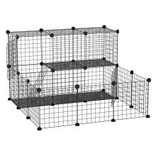 PawHut Pet Playpen w Door Customisable Fence for Guinea Pigs Chinchillas Hedgehogs Black