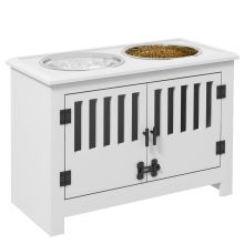 PawHut Raised Dog Bowls, Pet Feeding Station, with Storage, Food and Water Bowls, for Large Dogs White