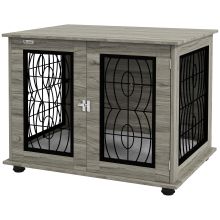 PawHut Indoor Dog Crate Furniture End Table with Soft Washable Cushion, Lockable Front Door, for Medium Dogs Black