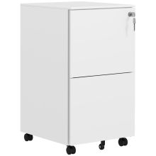 Vinsetto 2 Drawer Vertical Filing Cabinet with Lock and 5 Wheels, Steel Mobile File Cabinet, for A4, Legal and Letter Size, Pre Assembled Body, White