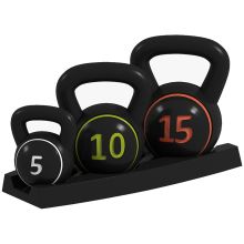 SPORTNOW Three Piece Kettlebell Set, 5lbs, 10lbs, 15lbs with Storage Tray