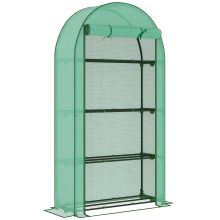 Outsunny 4 Tier Mini Greenhouse with Reinforced PE Cover, Portable Small Greenhouse with Roll Up Door, 105 x 45 x 160cm, Green