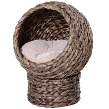 PawHut Wicker Cat Bed, Raised Rattan Cat Basket with Cylindrical Base, Soft Washable Cushion, 42 x 33 x 52cm Brown