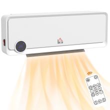 HOMCOM Wall Downflow Heater 2 Heat and Fan 1000W 2000W, Electric Space Heater with Timer Remote Oscillating, for Bedroom Home Office, White