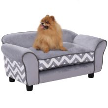 PawHut Dog Sofa Bed for XS Sized Dogs, Cat Sofa with Soft Cushion, Pet Chair Lounge with Washable Cover, Removable Legs, Wooden Frame Grey