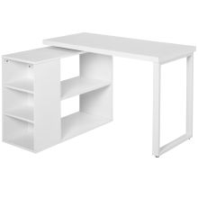 HOMCOM Corner Desk L Shaped Straight Computer Desk with Rotating Storage Shelf, White Wood Grain