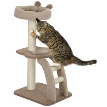 PawHut Cat Tree for Indoor Cats, 88cm Cat Tower with Sisal Scratching Post, Hanging Ball, Large Cat Perch, Stairs, Brown