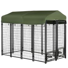 PawHut Outdoor Dog Kennel, with Water Resistant Canopy, Two Rotatable Bowls Green