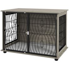 PawHut Dog Crate Furniture End Table w Plush Washable Cushion, Lockable Door, for Large Dogs