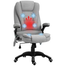 Vinsetto Office Chair, Ergonomic Desk Chair with 6 Point Massage and Back Heated, Linen Feel Fabric Computer Gaming Chair with Arms, Lumbar Support, Light Grey