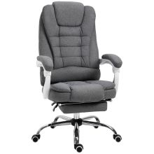 Vinsetto Office Chair, Computer Desk Chair, Linen Fabric Swivel Rolling Task Chair with Large Soft Padded Cushion, 135? Reclining Backrest and Retractable Footrest, Grey