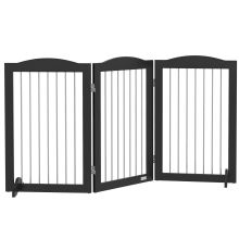 PawHut Foldable Dog Gate, Freestanding Pet Gate, with Two Support Feet, for Staircases, Hallways, Doorways Black