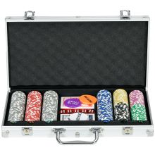 SPORTNOW 300 Piece Poker Chips Set, Poker Set with Mat, Chips, Two Card Decks, Dealer, Five Dices