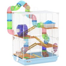 PawHut 5 Tier Hamster Cage Carrier Habitat w Exercise Wheels, Tunnel, Light Blue