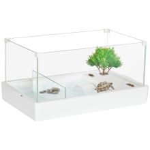 PawHut Turtle Tank, Aquarium Glass Tank w Basking Platform, Filter Layer