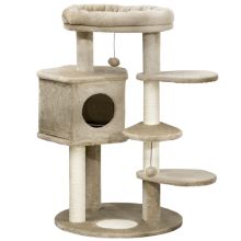 PawHut Cat Tree w Multiple Levels, Cat House, Bed and Toy Ball Brown