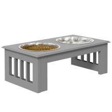 PawHut Raised Dog Feeding Bowls with Stand, Stainless Steel for Extra Small and Small Dog, 44L x 24W x 15H cm Grey