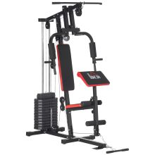 HOMCOM Multigym Station, with 66KG Weight Stack, for Strength Training Red & Black