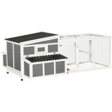 PawHut Large Chicken Coop Rabbit Hutch with Run Hen House Poultry Crate with Nesting Box for 6 Chickens Slide Out Tray Perches, 225x147x 85.5cm