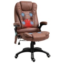 Vinsetto Massage Recliner Chair Heated Office Chair with Six Massage Points Microfiber Cloth 360? Swivel Wheels Brown