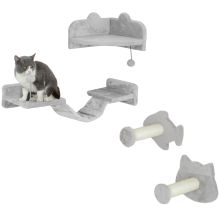 PawHut 4 Piece Cat Wall Shelves with Steps, Ladder, Jumping Platforms, Light Grey