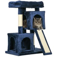 PawHut Sisal Cat Rest & Play Activity Tree w 2 House Navy Blue