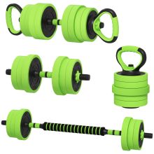 SPORTNOW 40kg Four In One Adjustable Weight Dumbbells Set, Barbell, Kettlebell, Push Up Stand Green