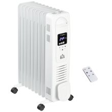 HOMCOM 2000W Digital Oil Filled Radiator, 9 Fin, Portable Electric Heater with LED Display, Timer, 3 Heat Settings, Safety Cut Off and Remote Control, White