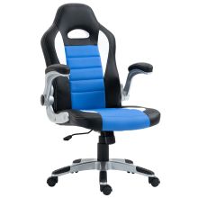 HOMCOM Computer Gaming Chair, Office Desk Swivel Chair, PU Leather Racing Chair with 90? Flip up Armrest, Adjustable Height and Rolling Wheels, Blue