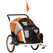 PawHut Dog Bike Trailer 2 in 1 Pet Stroller for Large Dogs Cart Foldable Bicycle Carrier Aluminium Frame with Safety Leash Hitch Coupler Reflector Flag Orange