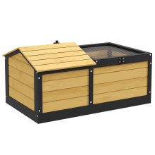 PawHut Wooden Tortoise House, Small Pet Reptile Shelter, with Hide Den and Run Yellow