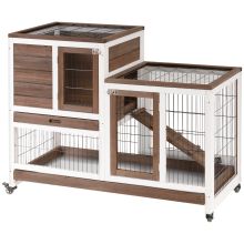 PawHut Two Tier Rabbit Hutch Pet Cage, with Wheels Brown