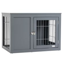 PawHut Furniture Style Dog Crate for Small and Medium Dogs, End Table Pet Cage with Two Lockable Doors Grey