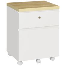 Vinsetto 2 Drawer Filing Cabinet with Lock, Mobile File Cabinet with Hanging Bars for Legal Size and Wheels, Home Office Study, White