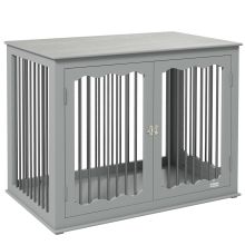 PawHut Dog Crate, End Table, with Three Doors, Locks, Latches for Large Dogs, Indoor Use Grey