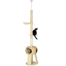 PawHut 255cm Cat Tree Tower for Indoor Cats, with Scratching Post, Cat House, Platform Beige