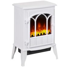 HOMCOM Freestanding Electric Fireplace, Electric Stove Heater with LED Flame Effect, Overheating Safety System, 1000W 2000W White